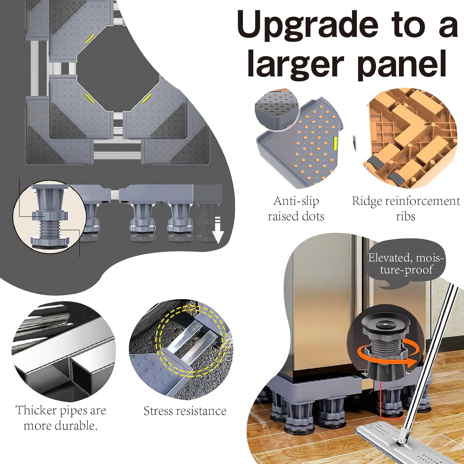 冷蔵庫 かさ上げ 置き台 冷蔵庫 ベース 74-97CM伸縮式 9-12CM高度調節 かさ上げ台 プリンター台 衝撃吸収 騒音対策