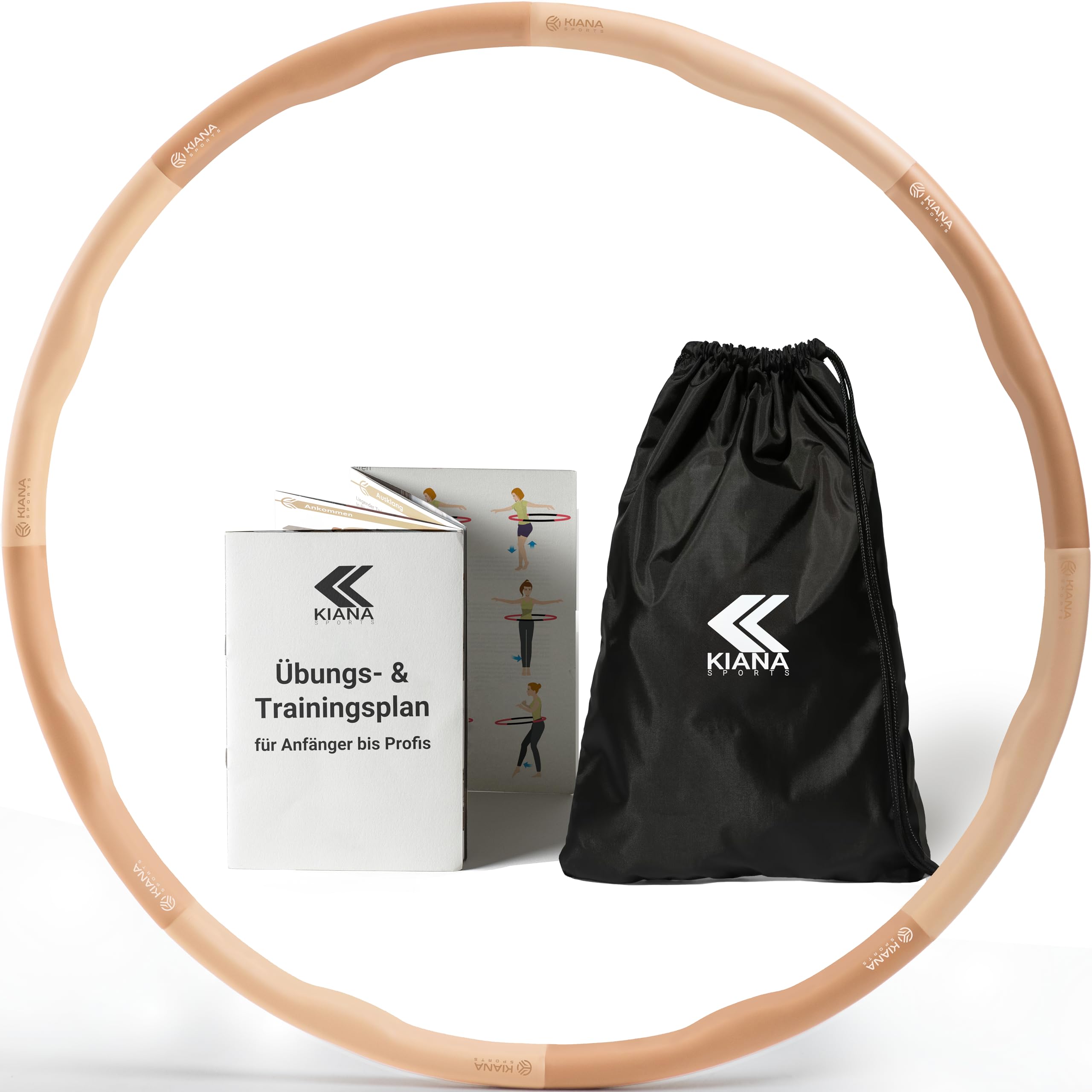 KIANA SPORTS Hula Hoop Reifen Erwachsene [1,2 kg] - Stabiler Hoola Hoop aus Deutscher Entwicklung - Fitnessreifen zum Abnehmen - Gymnastikreifen mit Wellen inkl. Tasche und Übungsplan