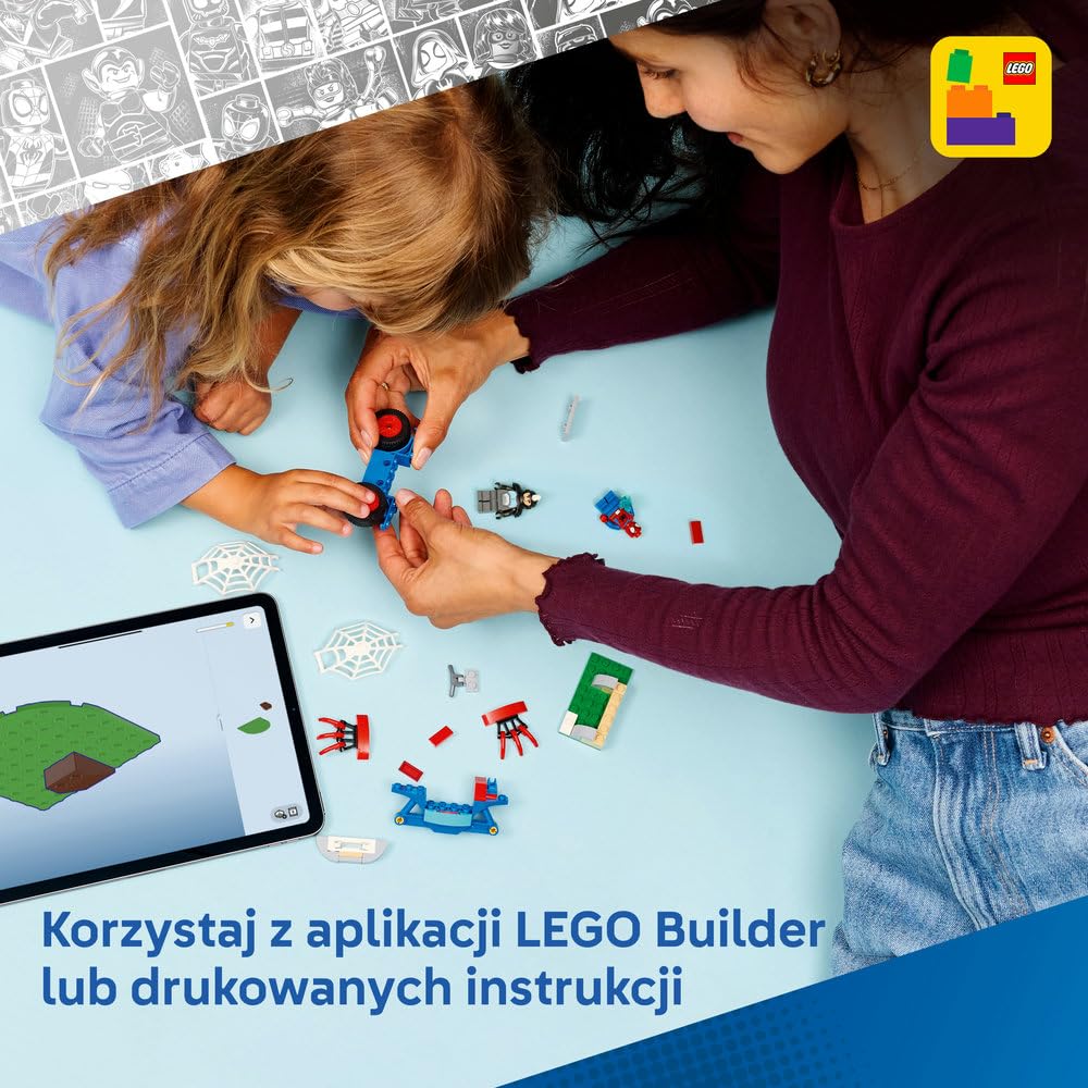 LEGO Spidey Spidey na motocyklu kontra Rhino 11206 | motocykl superbohatera, zestaw z figurkami, prezent dla dzieci 4+, prosty zestaw startowy, 61 elementów