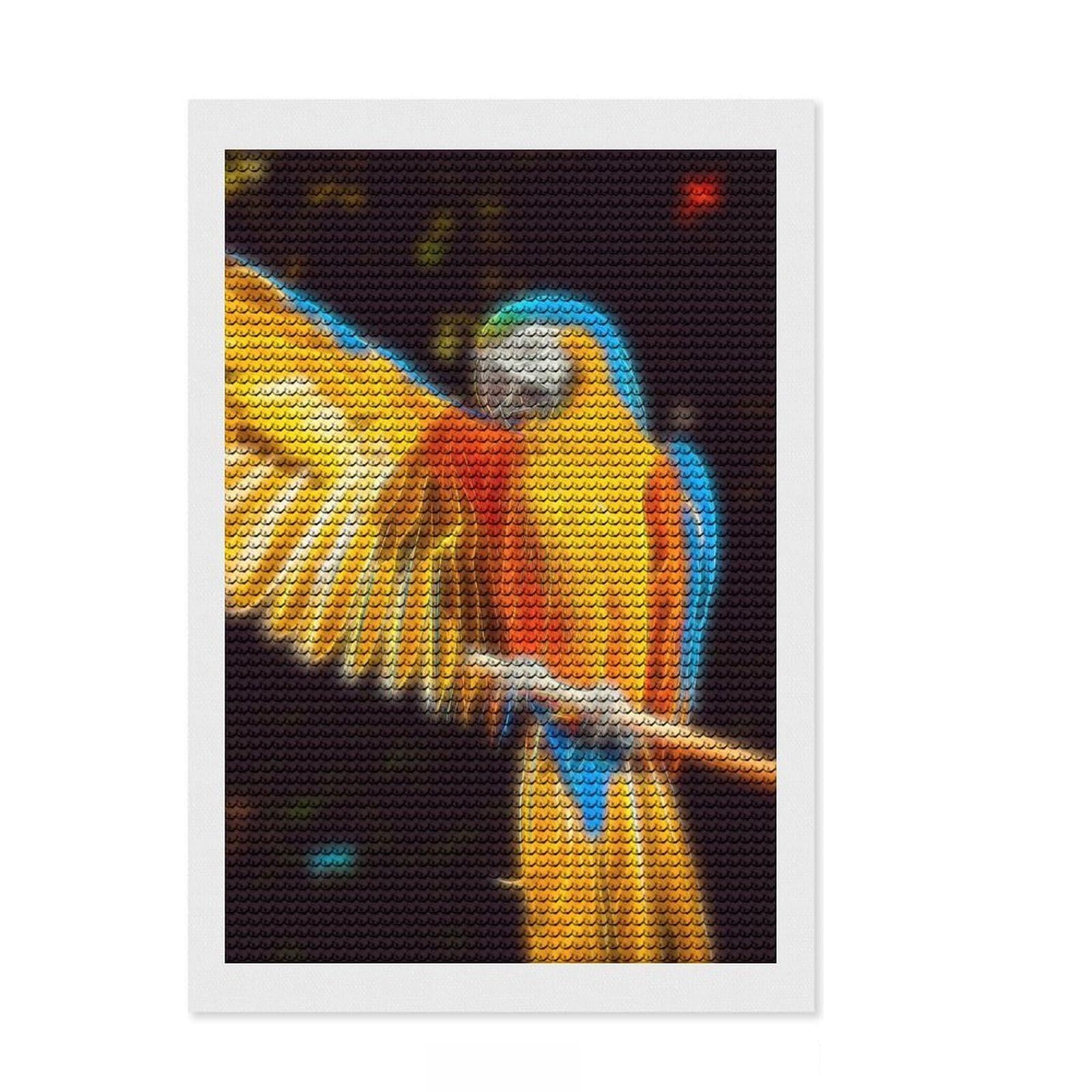 Junmoney Parrot Fractal DIY Diamond Art Canvas Kit 8"x12", for Adults, Enjoyable At-Home Hobby, Vintage Style Decor, Gift Idea