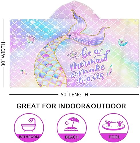Miniatura 2 de AWEHIRU - Toalla de playa de sirena, toalla de sirena para niñas con capucha, toalla con capucha de cola de sirena para niños, 30 x 50 pulgadas,