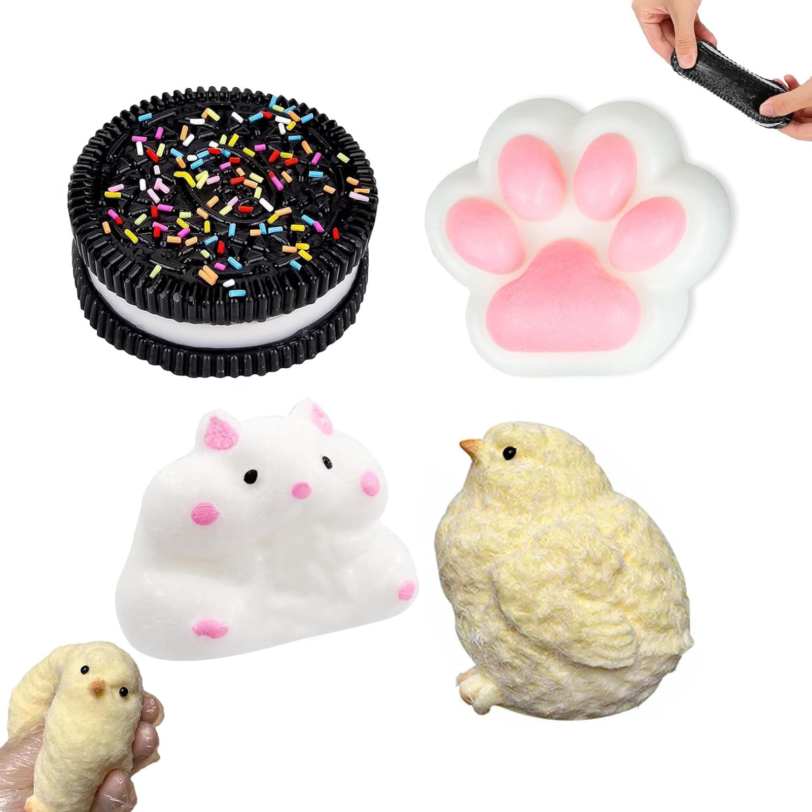 4Pcs Taba Squishy, Fufu Squishy Hamster Sensory Toy Taba Squishy Oreo Cat Paw Squeeze Toy Small and Portable, Suitable for Stress Relief Children and Adults (Color 2)
