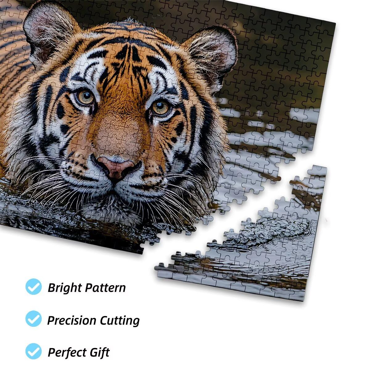 Puzzle dla dorosłych, 1000 puzzli ze zwierzętami, 1000 sztuk, dla dorosłych, drewniany tygrys, klasyczna edukacyjna, wymagająca gra dla całej rodziny, dekompresja, prezenty dekoracyjne 75 x 50 cm L-18