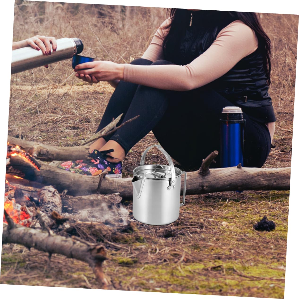 Hervidor de Agua para Acampar de Acero Inoxidable 1,2 L, Portátil y Práctico, Adecuado para Camping y Restaurante