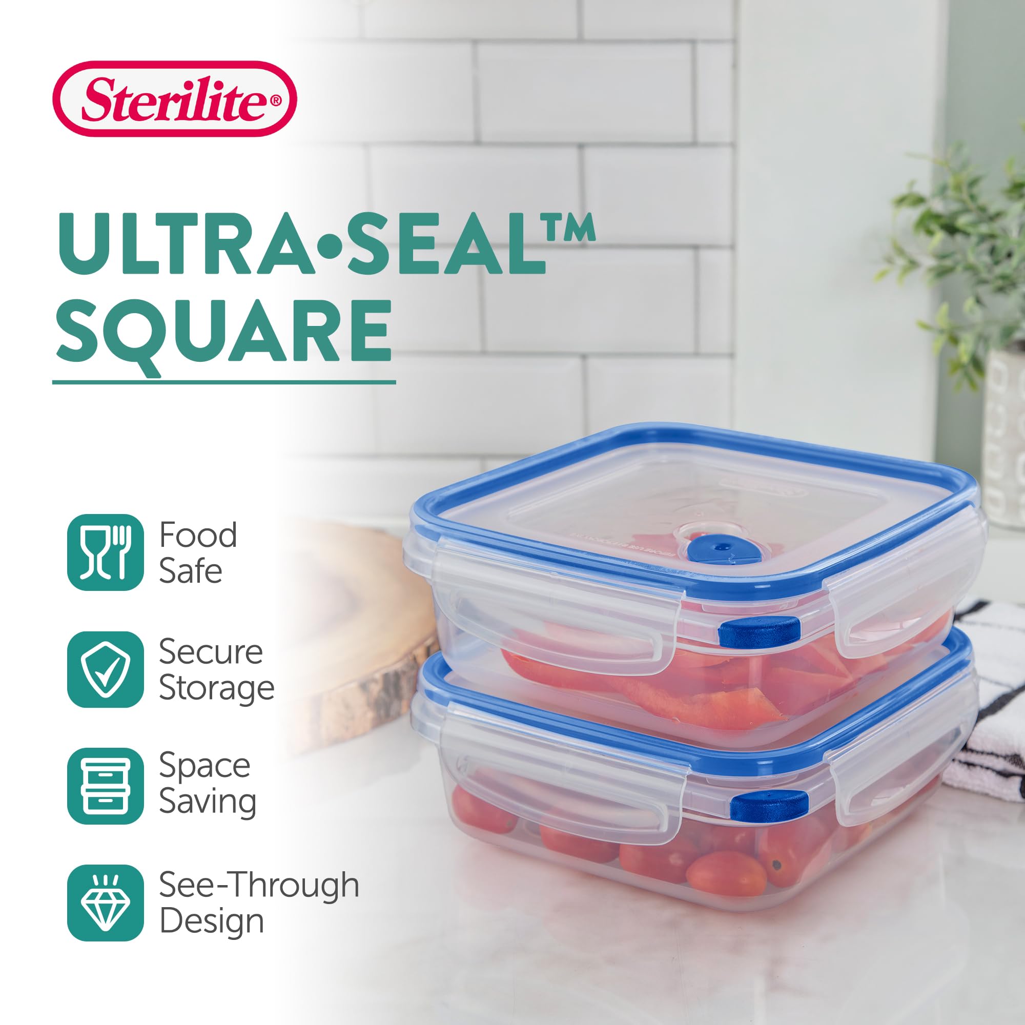 Sterilite 03314706 - Juego de 6 Tapas Transparentes y Base con Detalles en Azul, plástico, Azul, 4 Cup