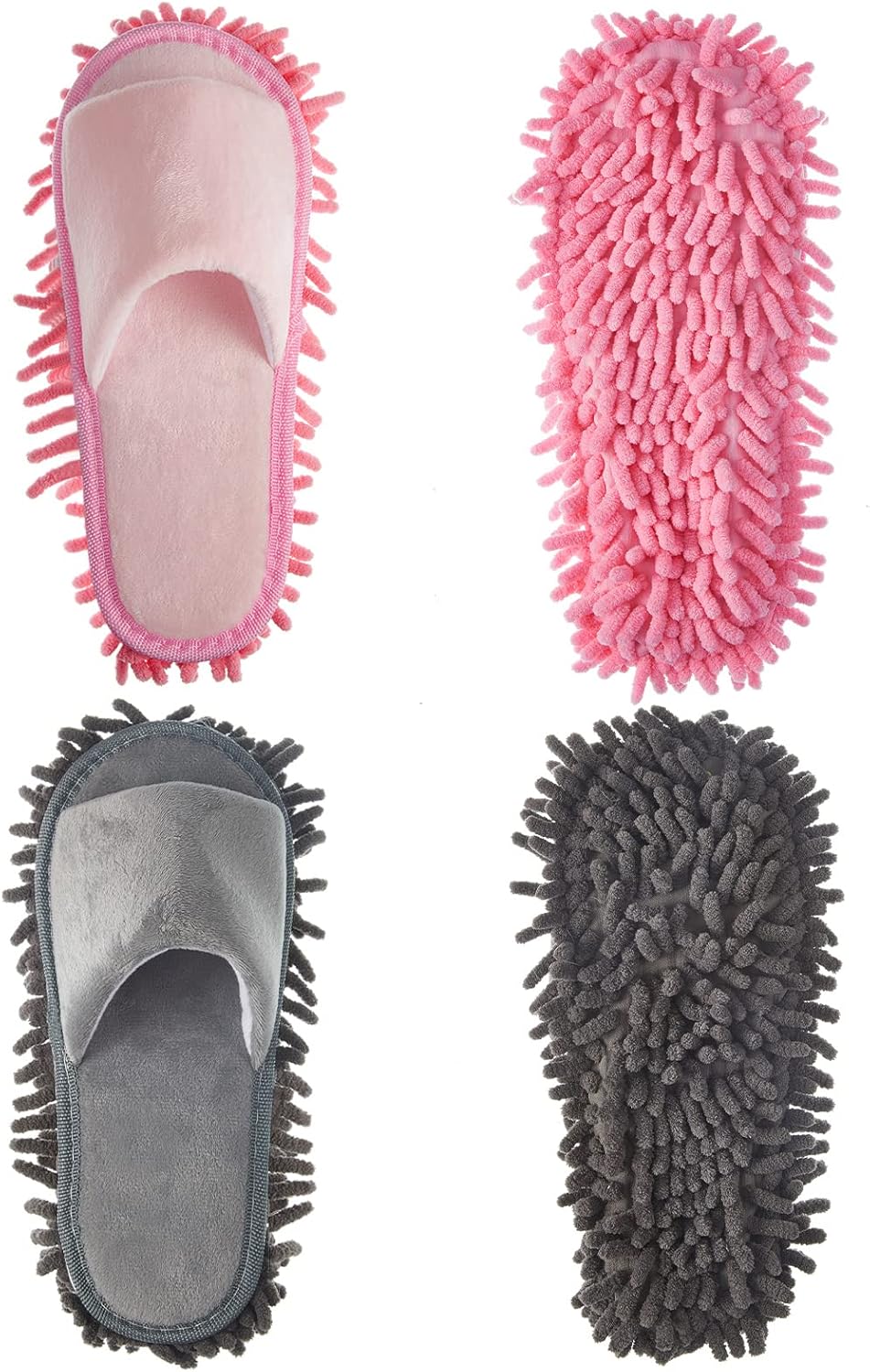 Jecery 2 Pairs Microfiber Cleaning Mop Slippers for Floor Cleaning House Mop Shoes Men and Women Washable Unisex Dusting Slippers Dirt Tool Supplies(Medium,Pink, Gray) Medium Pink, Gray