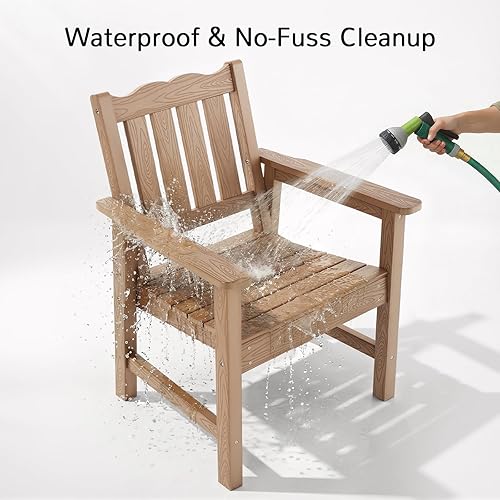 Miniatura 8 de Juego de 2 sillas de patio todo clima Stoog, silla de jardín de gran tamaño con capacidad de peso de 181 kg, fácil de ensamblar, silla de exterior