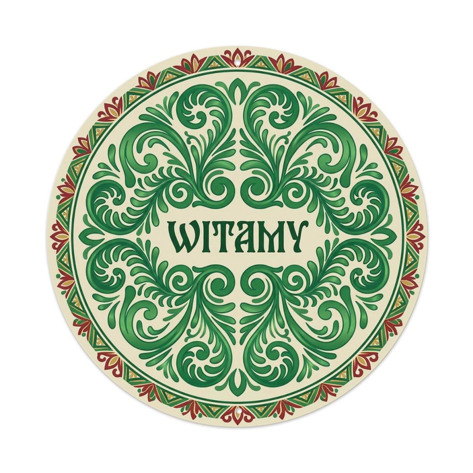 Vintage Polish Folk Art Witamy Welcome Satin Fern Metal Tin Sign