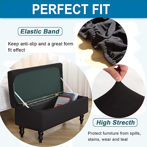 Miniatura 4 de ANWUCHEN Funda para Otomán Rectangular, Funda Elástica para Otomán de Almacenamiento - Fundas para Otomán de Jacquard Funda Rectangular - Funda