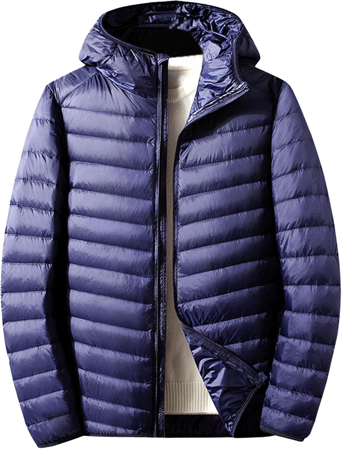 Men's Hooded Down Jacket Lightweight Casual Hooded Padded Puffer Coat Quilted Skinny Winter Warm Down Outwear