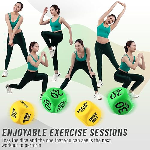 Miniatura 5 de Halloscume 4 dados de entrenamiento divertidos para ejercicio, 6 caras de espuma, juegos de entrenamiento para clases solas o grupales (amarillo,