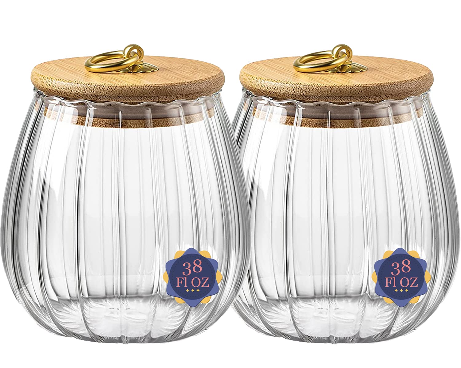Galazzz 38 FL OZ Glass Jars With Bamboo Lids, Airtight Containers for Storage, Large Candy Jars for Coffee Nuts Cookie, Decorative Canister, 1130ml