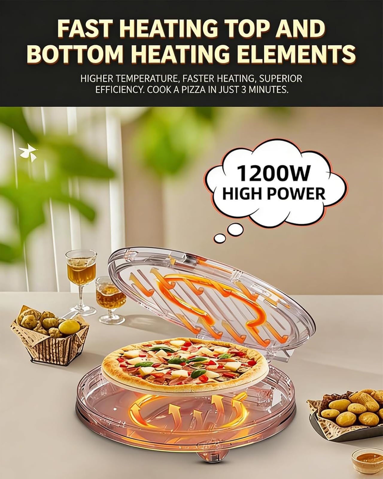 Forno Elettrico per Pizza da Interno, Macchina per Pizza da Banco da 30 Cm per Uso Domestico, Doppio Controllo della Temperatura E Finestra di Visualizzazione, Si Riscalda Fino A 420℃, 1200W