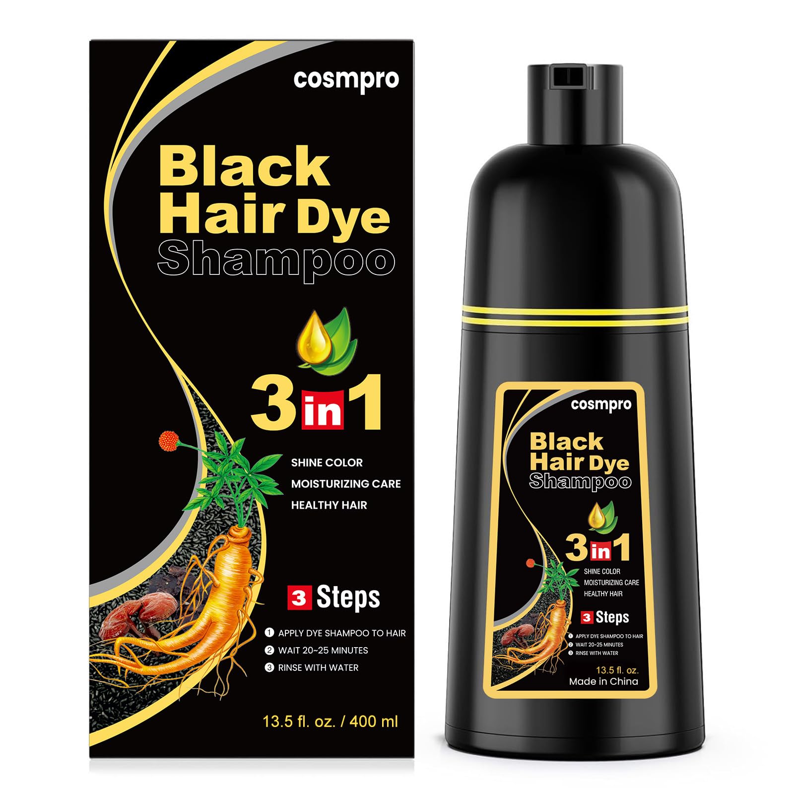 cosmpro Black Hair Dye Shampoo Color Shampoo for Gray Coverage | Instant Hair Color For Women Men Easy to Use