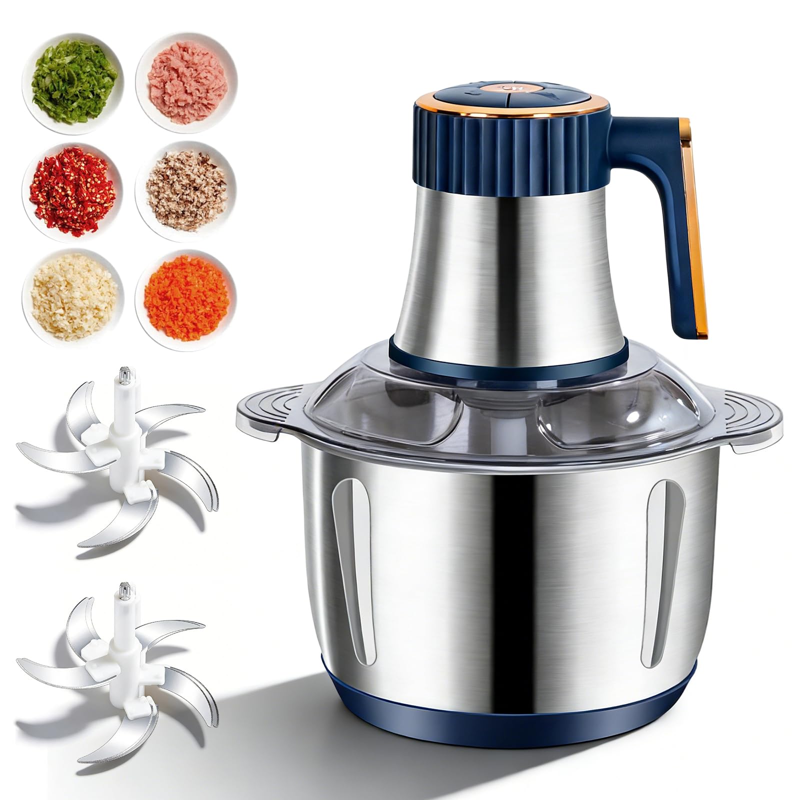 Tritatutto elettrico, 5 l tritatutto multifunzione con due lame da taglio, tritatutto elettrico extra forte per carne, verdure, frutta e porridge, 500 W, regolabile in 5 livelli