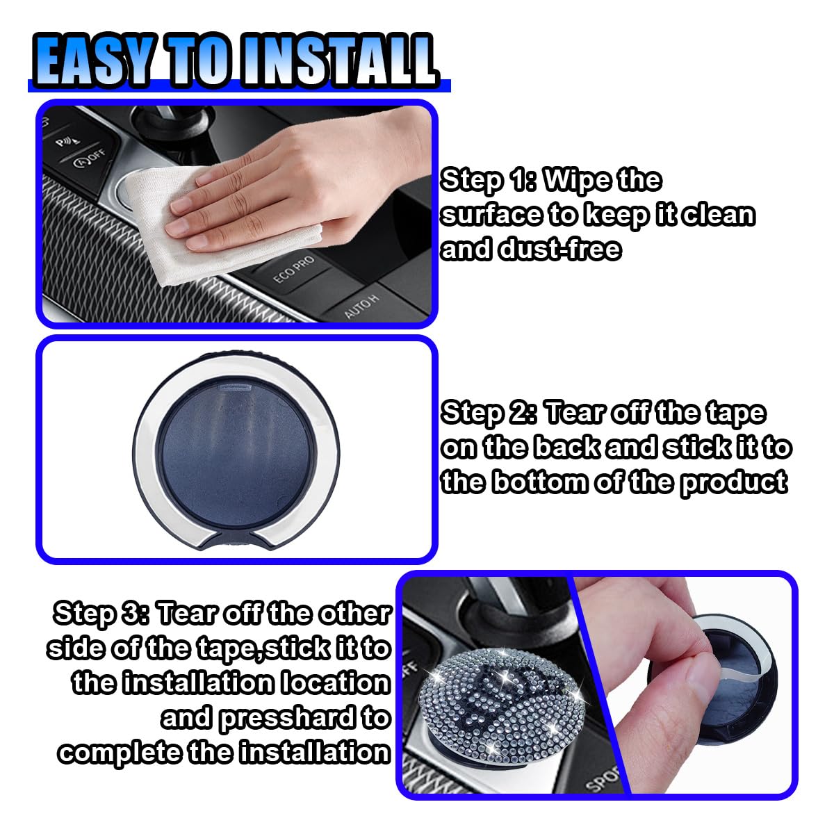 Bling Car Push to Button Cover Rhinestone Ignition Button Protective Cap Diamond Engine Start Button Stickers Universal Car — view 6