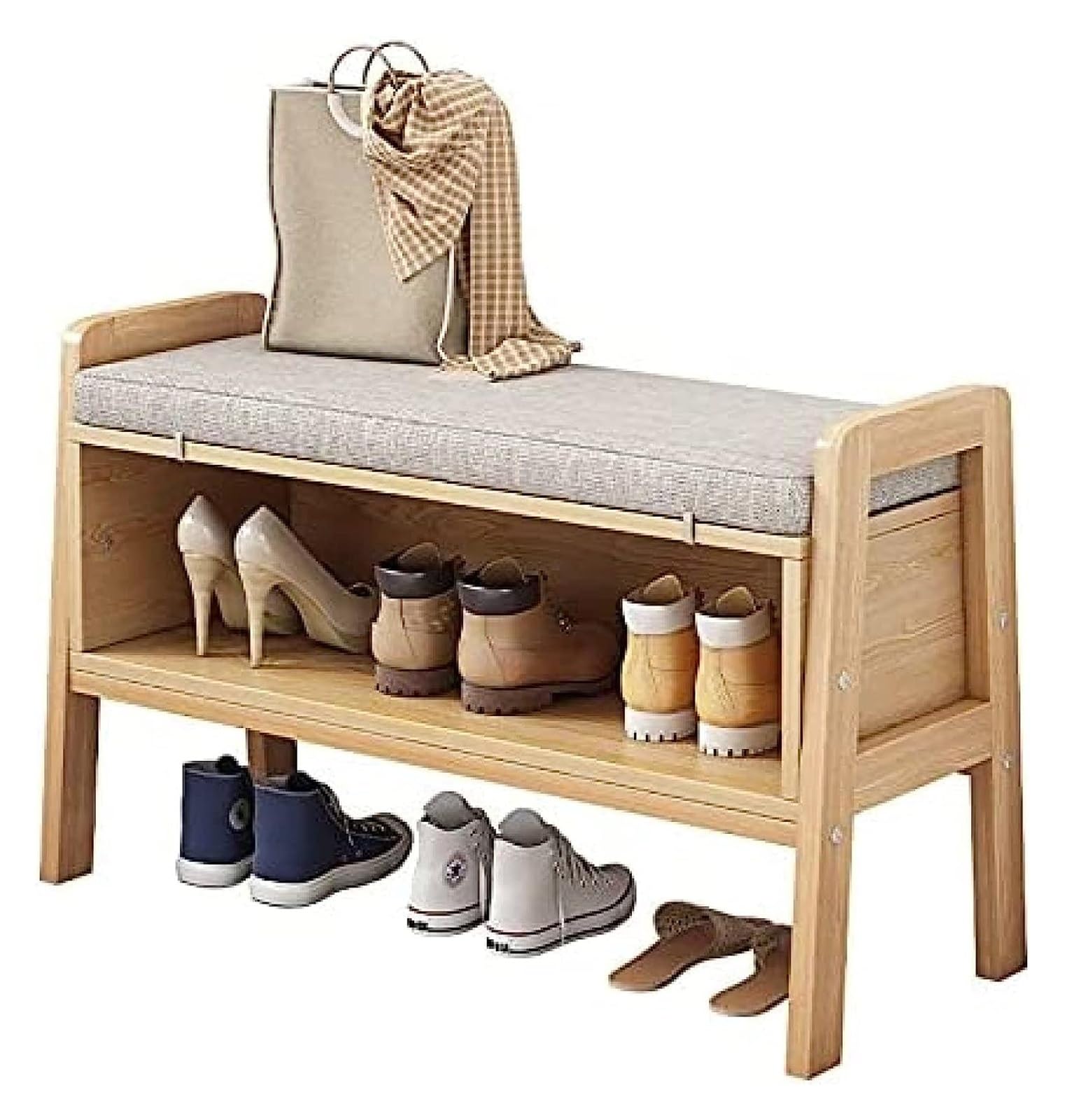 Meuble à chaussures en bois pour couloir et banc rembourré idéal pour ranger les bottes d'entrée