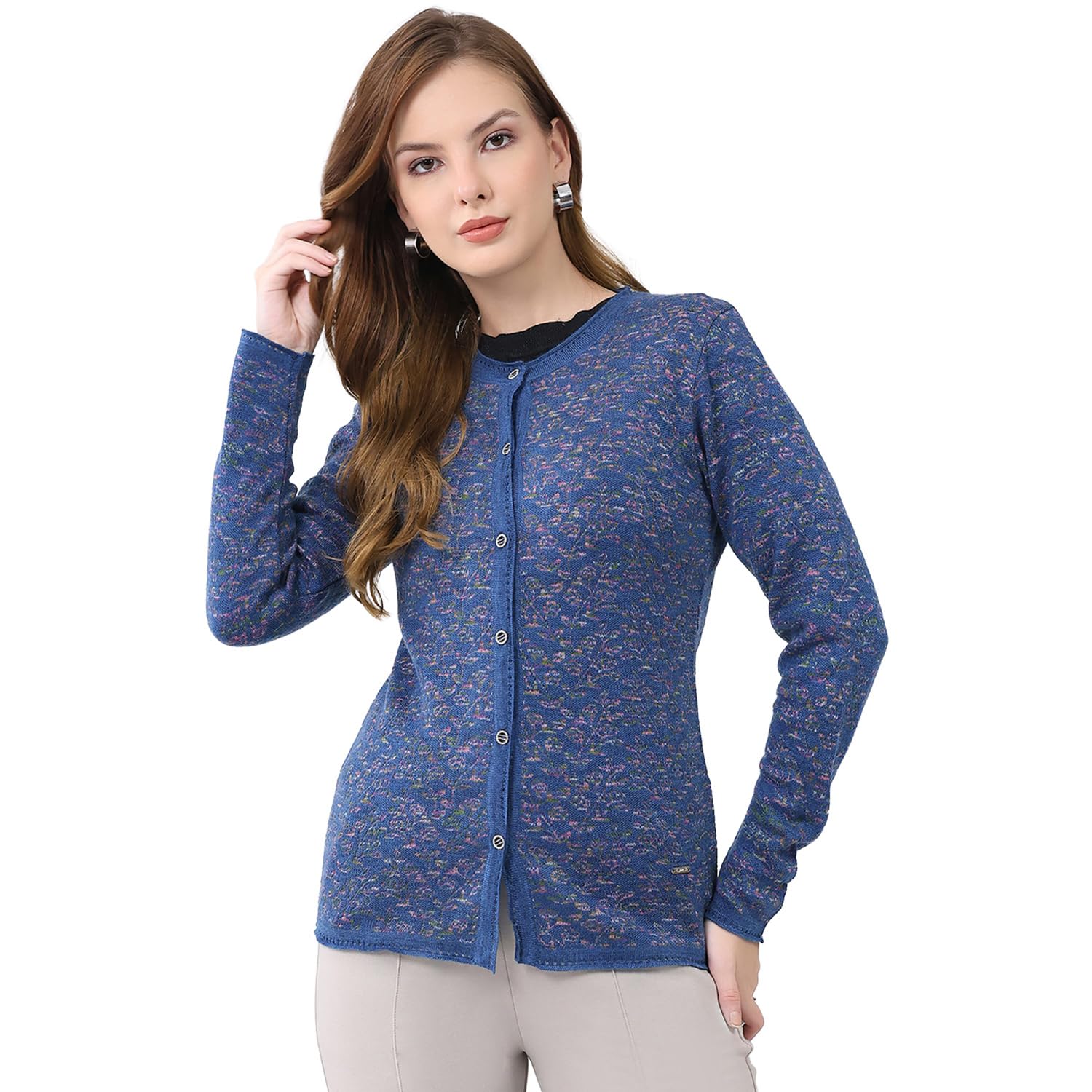 monte carlo Women’s Regular Fit Cardigan | Self Design Knit | Round Neck | Full Sleeves | Button Closure | Fashionable Stylish Warm Winter Cardigan for Women Blue XL (Pack of_1)-picture-35