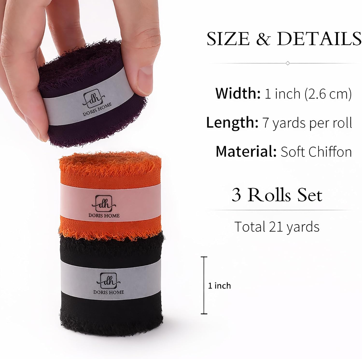 DORIS HOME Halloween Fringe Chiffon Ribbon 1" x 21Yd Orange & Purple