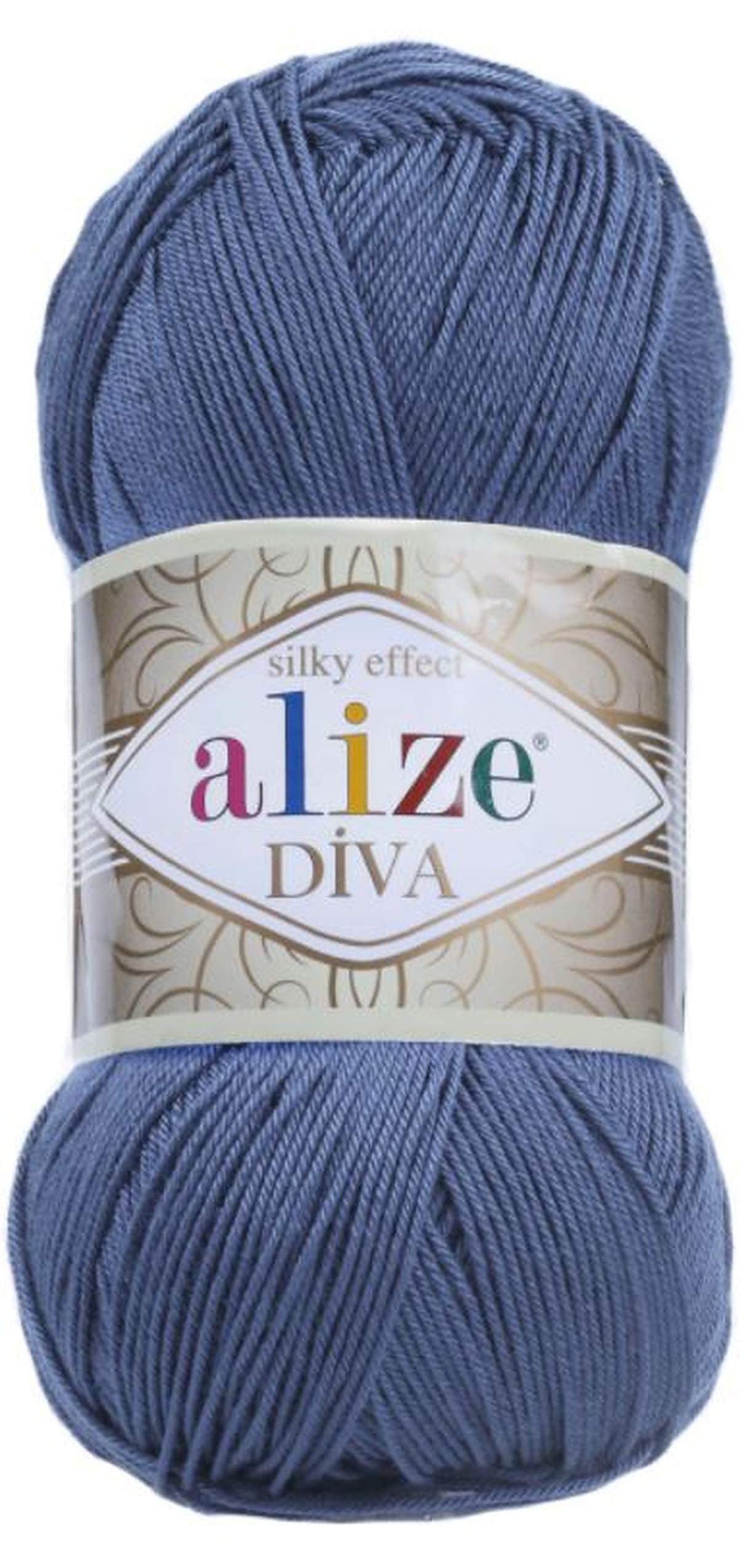 AlizeDiva Silk Effect 100% Microfiber Acrylic Yarn 1 Ball skeins 100gr 383yds Color (353 - Indigo)