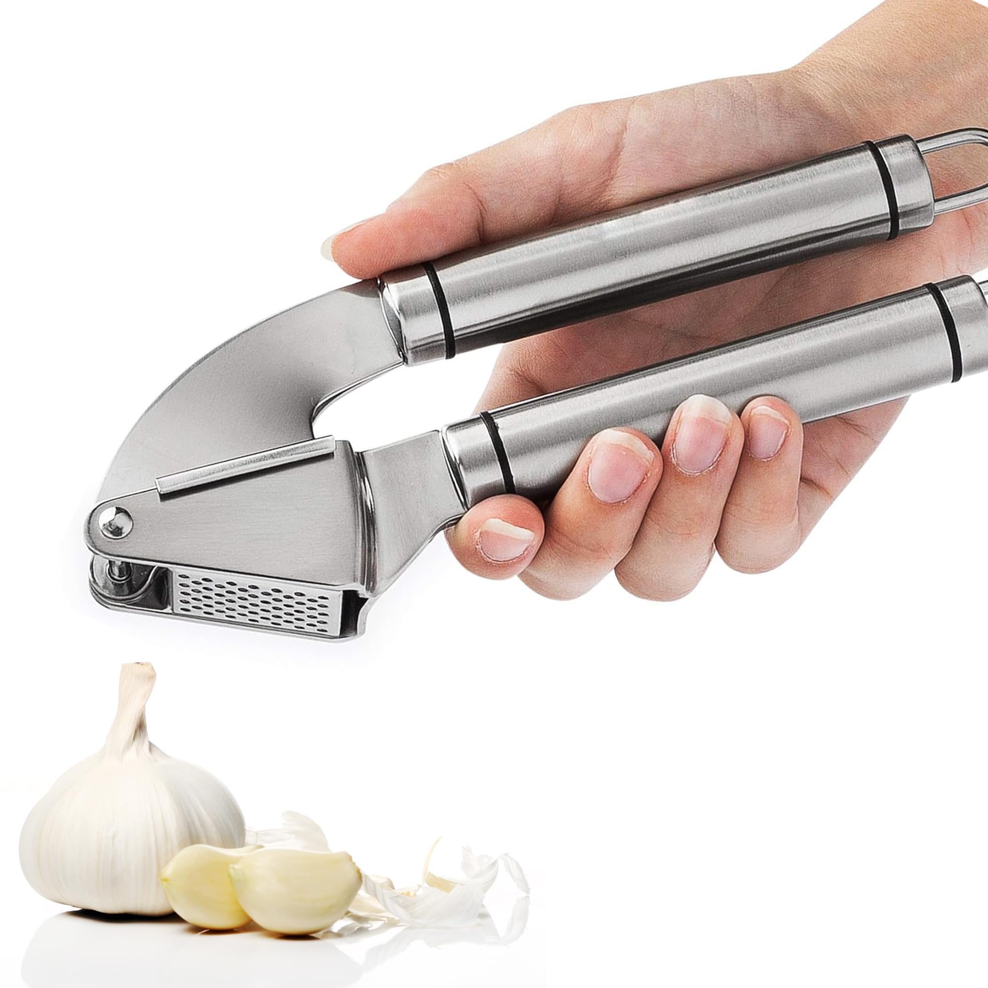 Garlic Press Mincer Stainless Steel – Easy Squeeze Garlic Mincer – Premium Quality Garlic Crusher Tool, Dishwasher Safe Grater and Grinder, Kitchen Accessories, Kitchen Gadgets