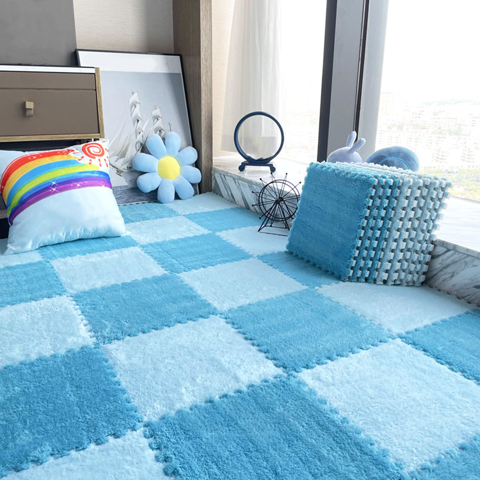 Amazon.com: Fuzzy Plush Interlocking Carpet Squares,12x12 Inch