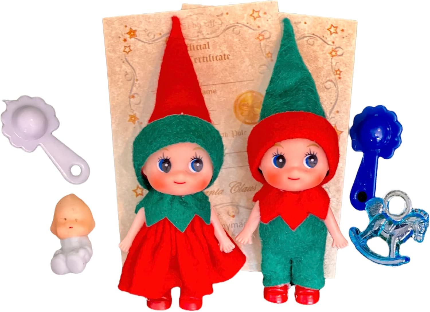 Baby Elf on the look for a family, Baby Elf doll twins Jingle and Belle