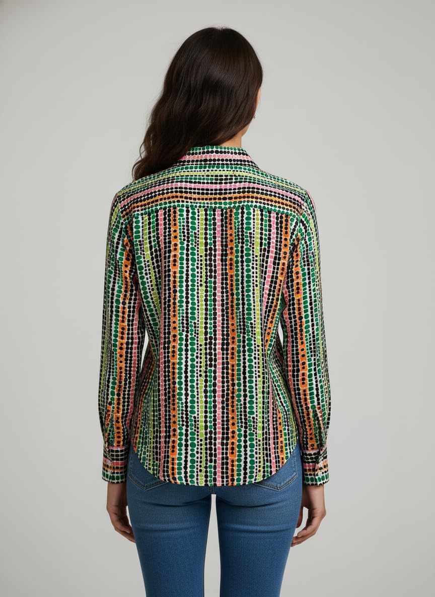 ANNI Designer Bedrucktes Damenhemd aus Baumwollmischgewebe, langärmelig, normale Passform, Hemdkragen, legere Bürokleidung, elegante Western-Kleidung für den Alltag, Hochzeit, Party