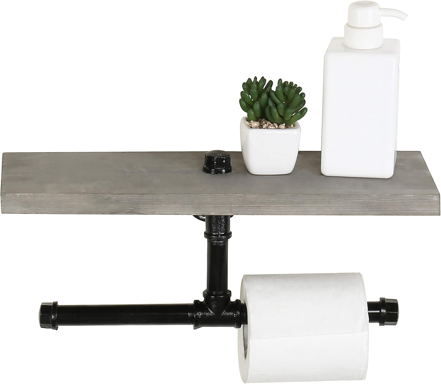 One-Day Sale: Up to 80% Off MyGift Wall-Mounted Industrial Pipe Dual-Roll Toilet Paper Holder with Vintage Gray Wood Shelf