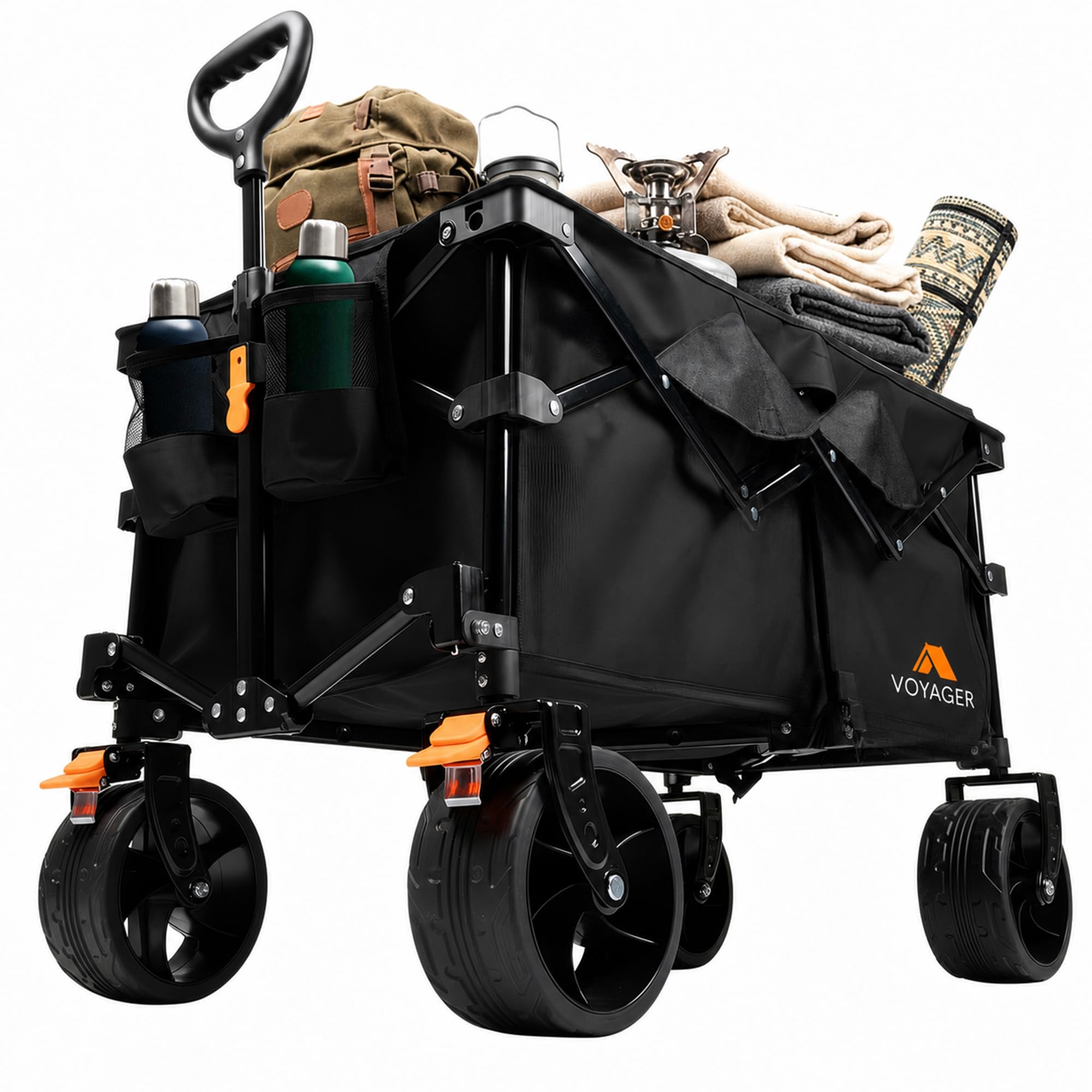 Voyager Heavy duty Camping Wagon 120L - Compact Folding Utility Trolley with All Terrain Wheels - 150kg Weight Capacity - Portable Collapsible Cart for Camping, Festivals, Beach & Outdoor Use