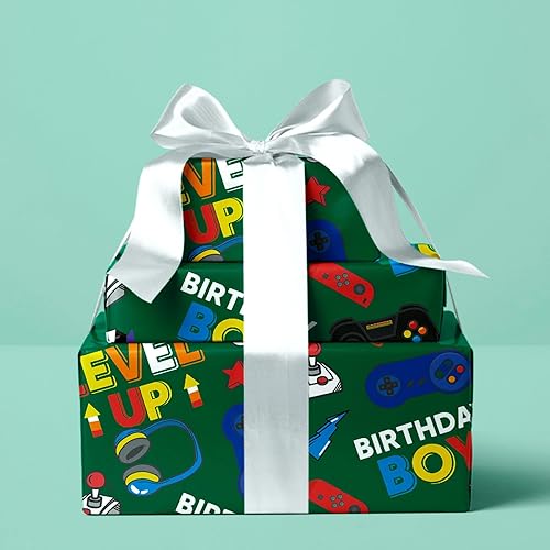 Vista 408 de WRAPAHOLIC Papel de regalo reversible, mini rollo, 17 pulgadas x 33 pies, adorable diseño de gato y azul sólido para cumpleaños, vacaciones