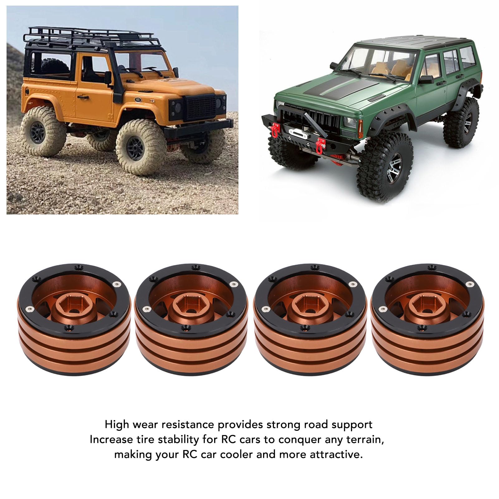 4 szt. Piasta koła ze stopu aluminium CNC, 1,9-calowy wytrzymały zamiennik do samochodu gąsienicowego RC SCX10 w skali 1/10 Trwała, wytrzymała, ścierna, obciążona konstrukcja (Copper)