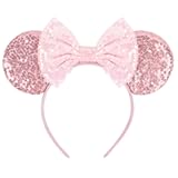 Mouse Ears Headbands for Women Sparkle Pink Bow Mouse Ears Hairbands Halloween Christmas Birthdays Cosplay Costume Princess Party Decorations
