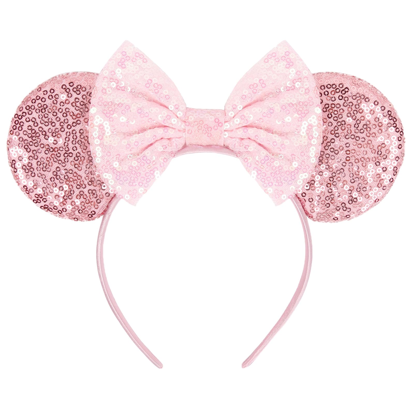 WOVOWOVO Mouse Ears Headbands for Women Sparkle Pink Bow Mouse Ears Hairbands Halloween Christmas Birthdays Princess Party Hair Accessories