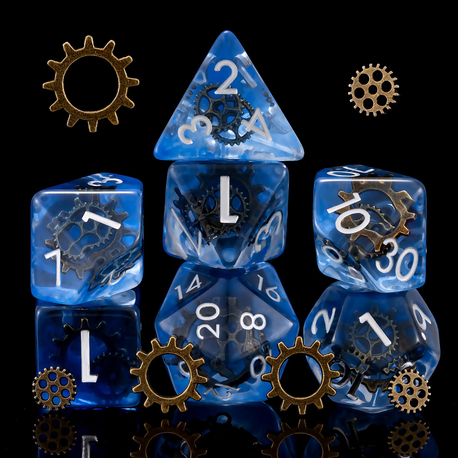 DND Resin Gear Dice Set, Polyhedral D&D Inclusion Dice for Dungeons and Dragons MTG RPG