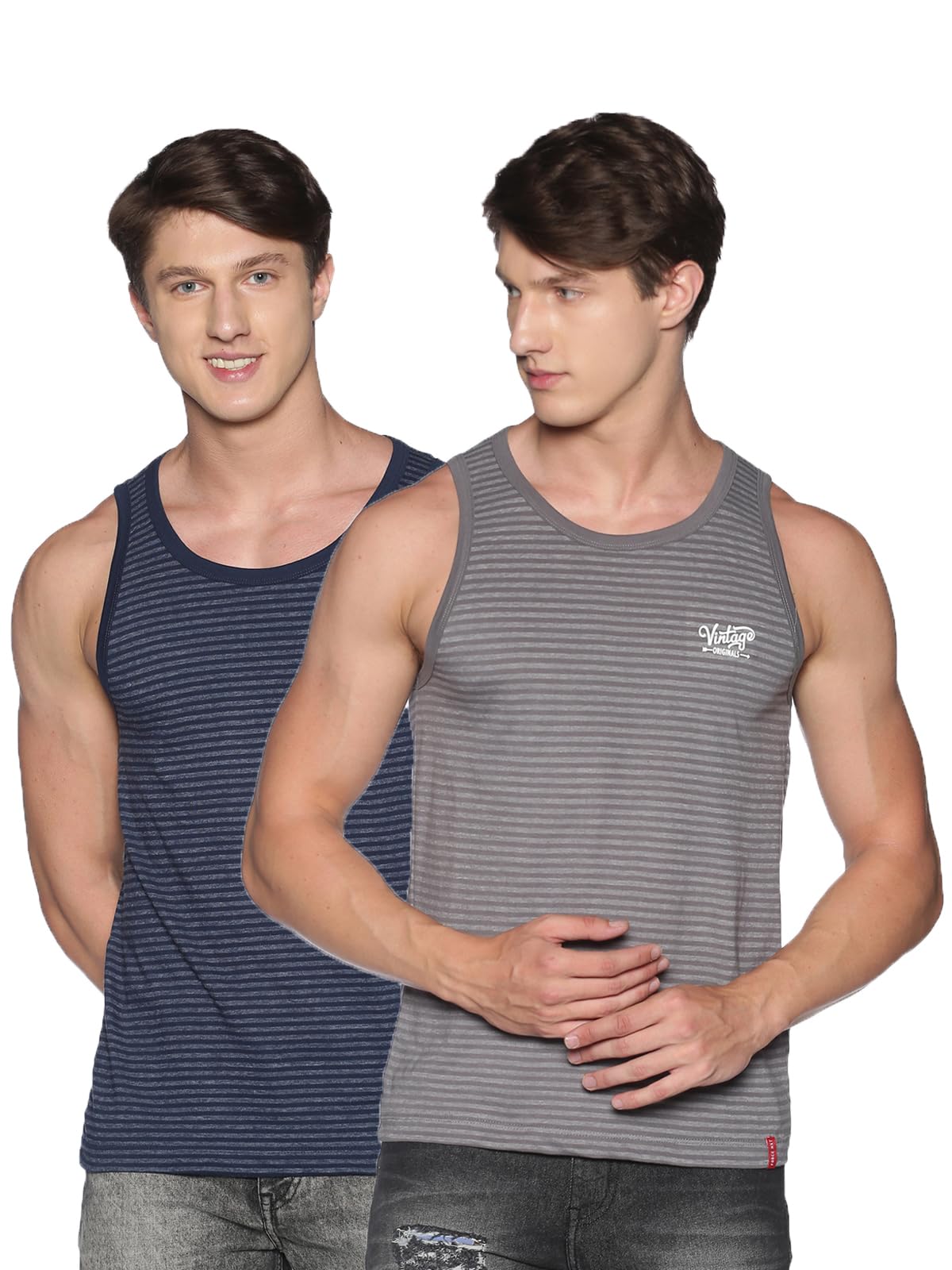 force nxt Primium Cotton Striped Mens Pack of 2 Tank Top Vest Multicolour-picture-51