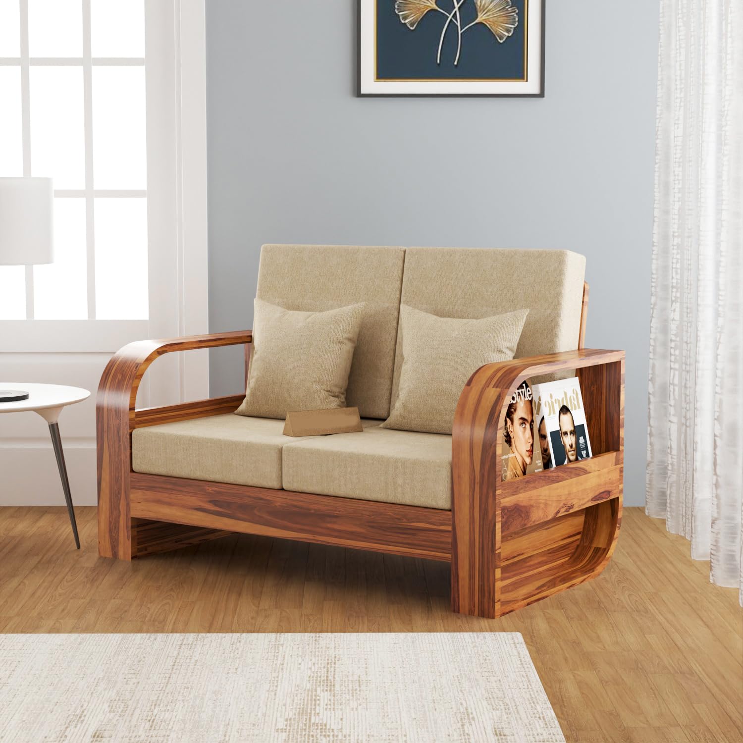 MURARAKA ART Sheesham Wood 2 Seater Sofa Set with 40 Density Cushion for Living Room Home Office Solid Wood Sofa Set Furniture Wooden Two Seater Sofa Set (Natural Teak Finish)-image-40