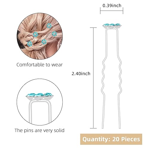 Miniatura 2 de QIUTIMIY Paquete de 20 horquillas de cristal con diamantes de imitación para novia, boda, mujer, accesorios de joyería para el cabello, con