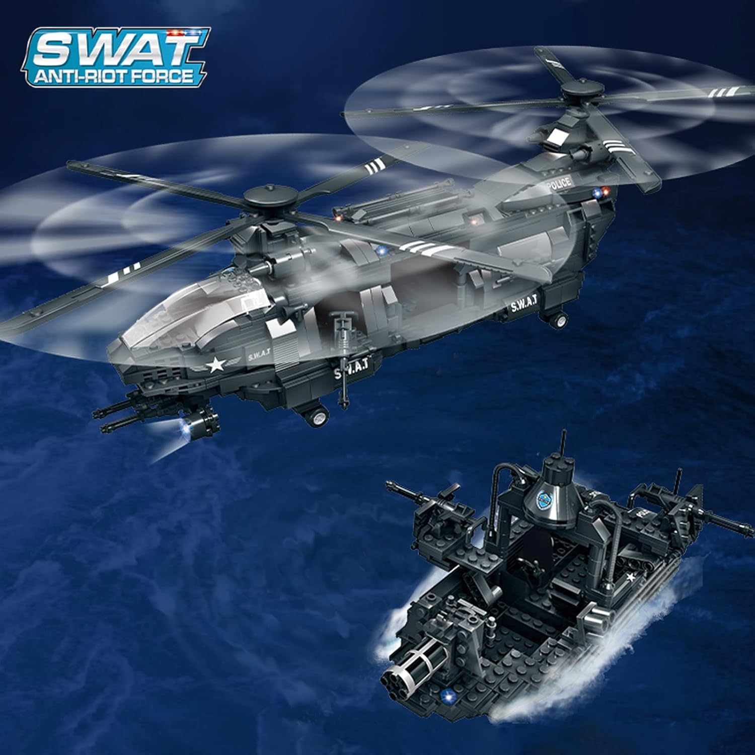 WOMA C0550A Juego de Bloques de construcción: Helicóptero Swat Hawk Juego de construcción Educativo para niños (1251 Piezas)