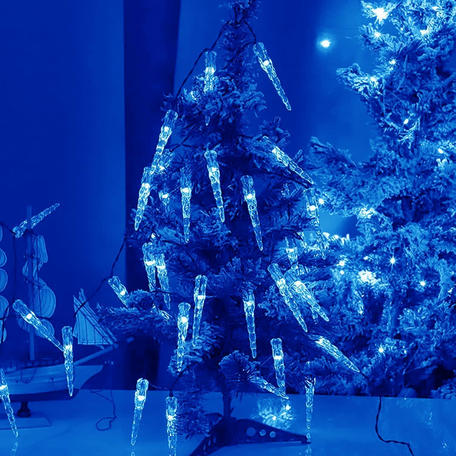 Guirlande lumineuse de Noël alimentée par USB, 20 m/200 LED, connexion USB et télécommande sans fil, rideau lumineux féérique en acrylique cristal (bleu)