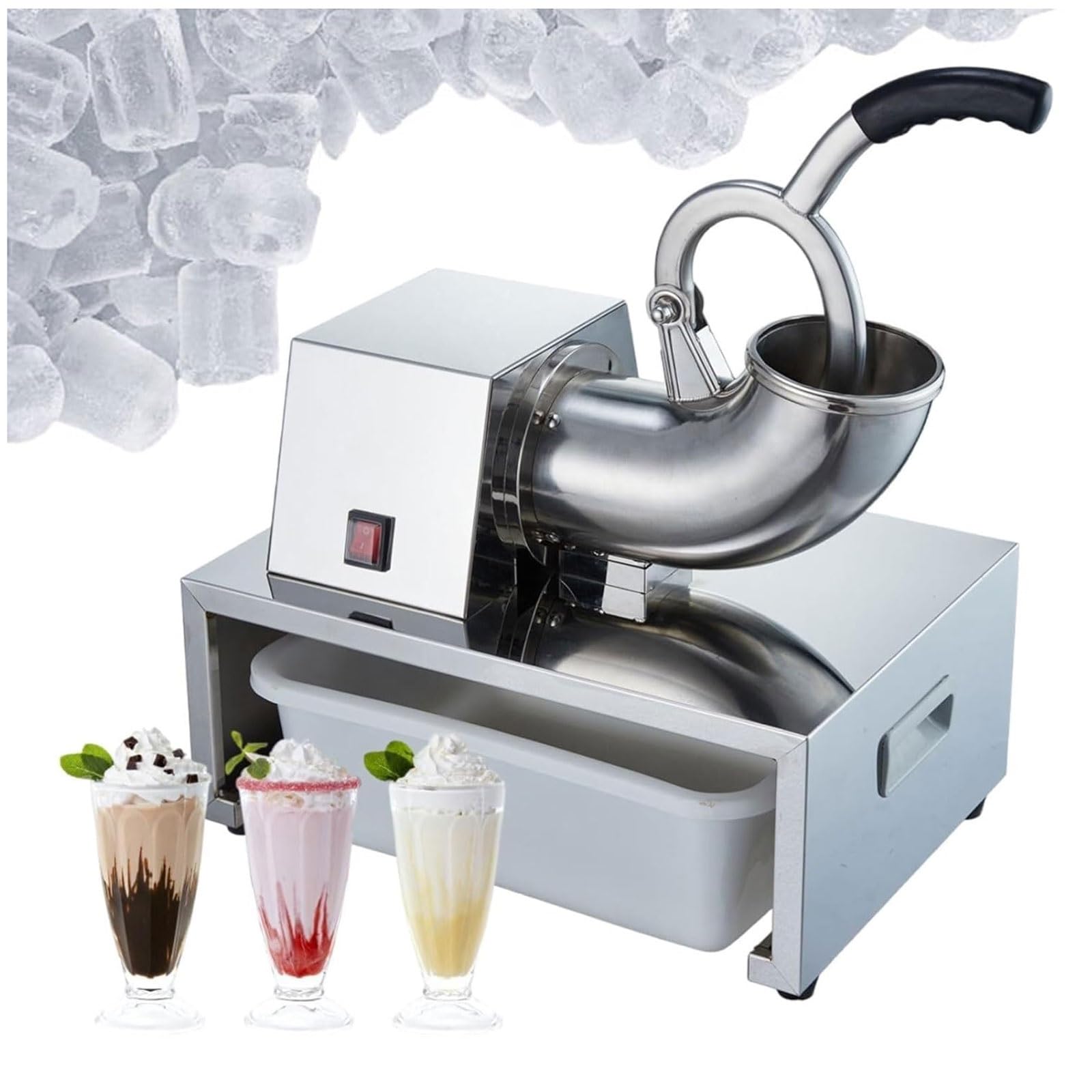 FHRKA Commercial Ice Crusher Shaver Machine,220 LBS/H Electric Snow Cone Machine,850RPM Stainless Steel Ice Crushing Machine