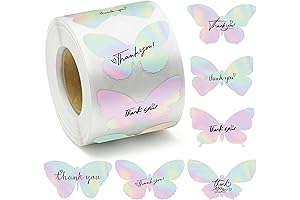 600-Piece Holographic Butterfly Thank You Stickers: 6 Designs in a Rainbow of Adhesive Labels