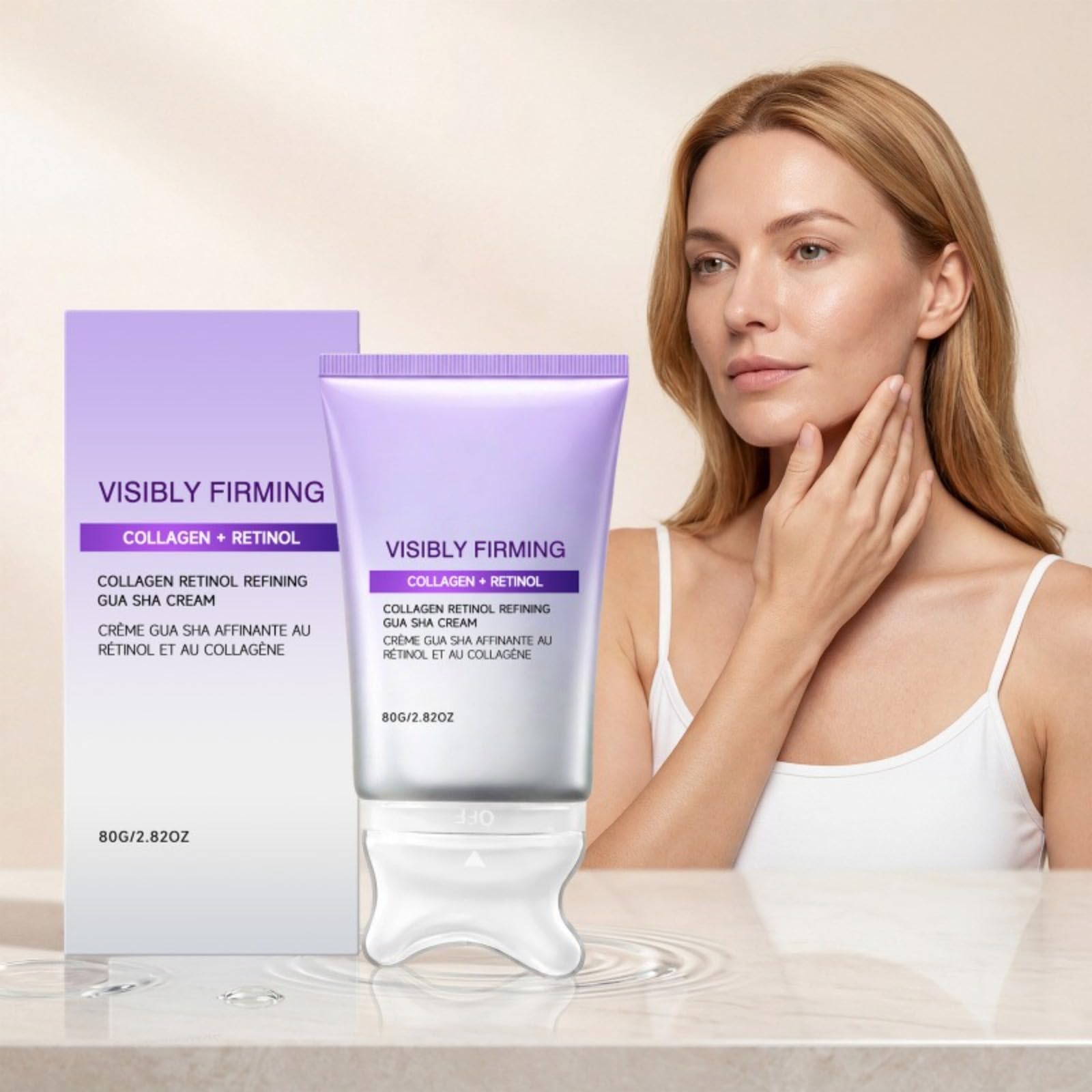 Crema Gua Sha Colágeno Retinol para Cuello y Escote | Crema Gua Sha con colágeno y retinol reafirma la piel, suaviza las líneas de expresión, aumenta la elasticidad, masaje facial