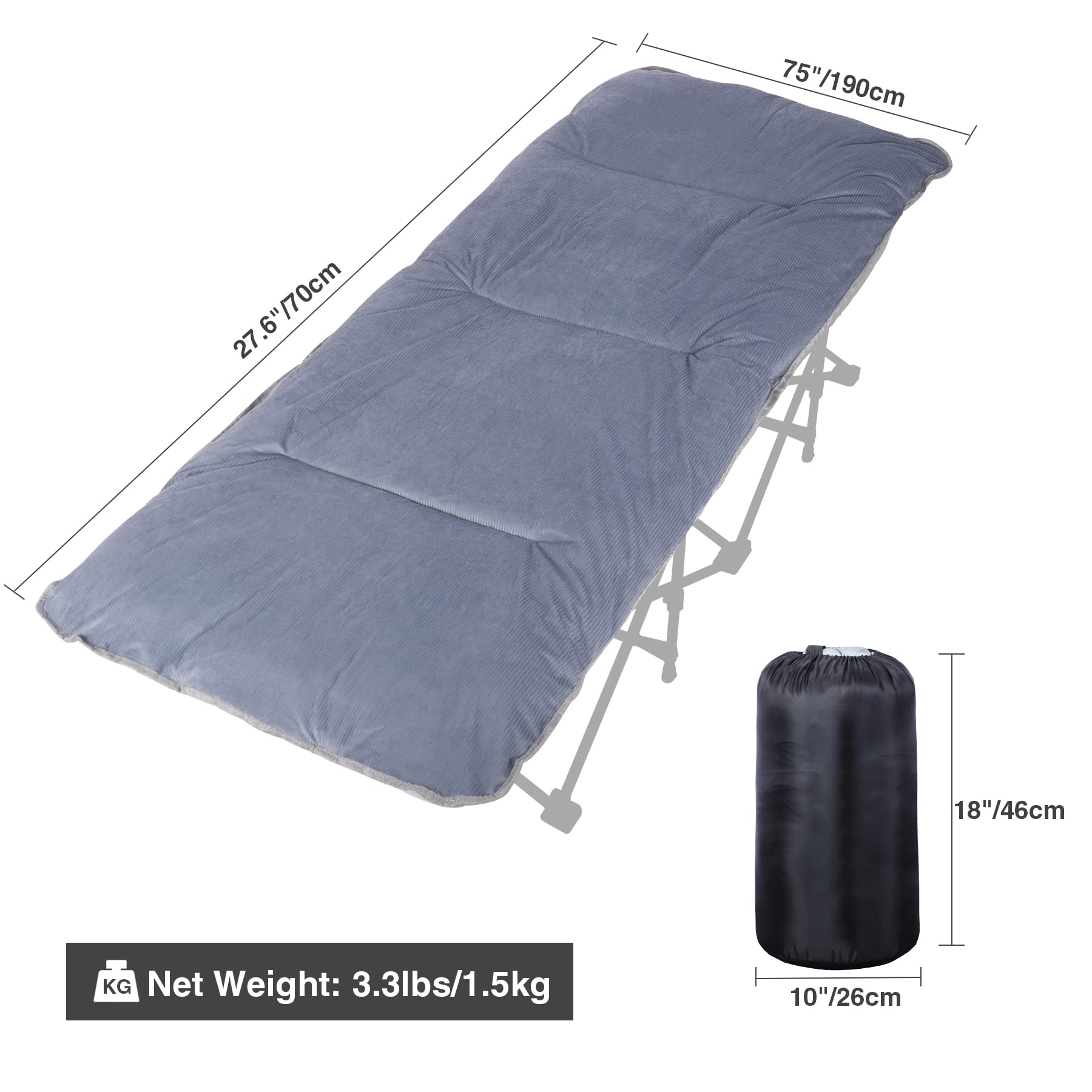 REDCAMP XXL veldbed voor volwassenen, 226 kg, 71 cm, extra breed