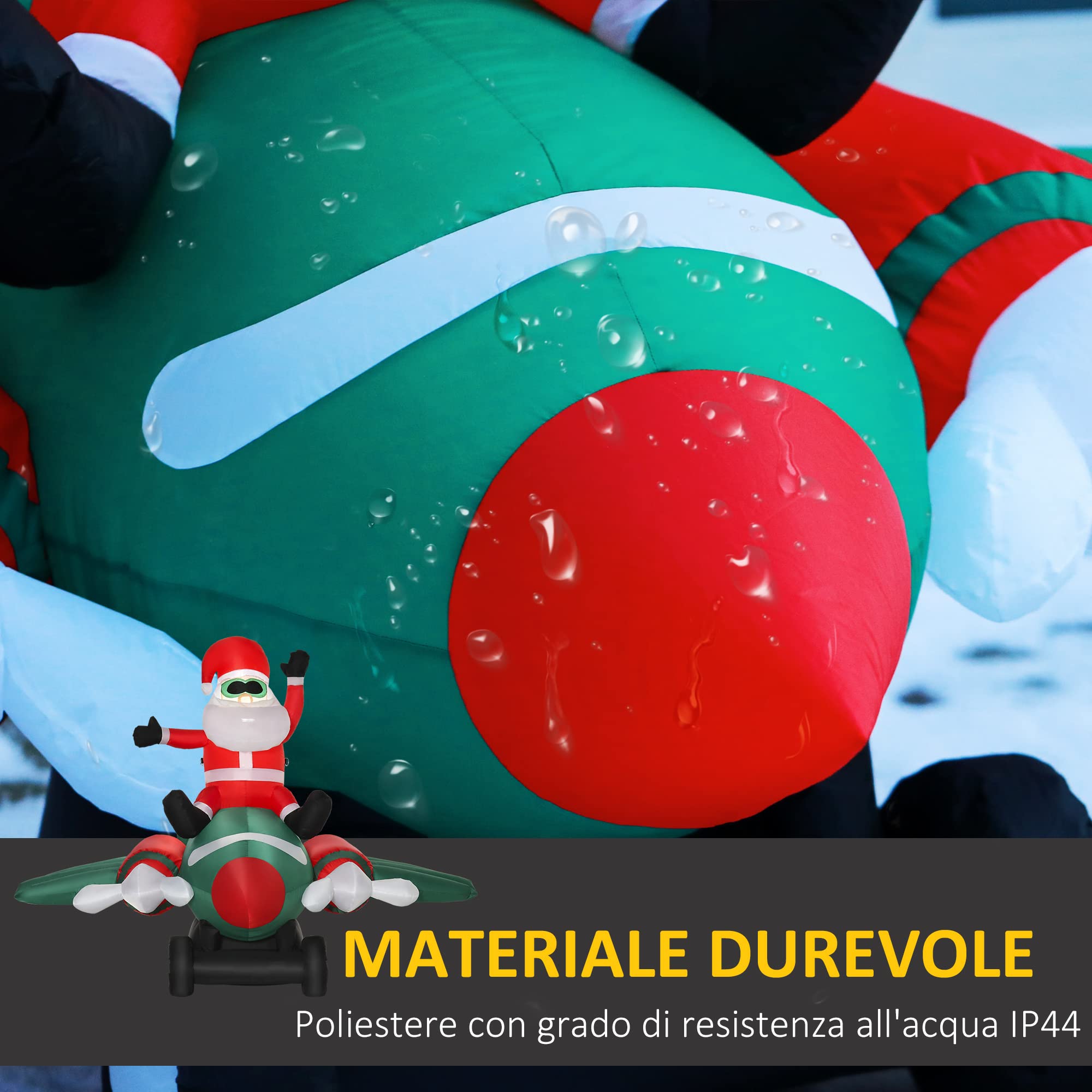 HOMCOM Babbo Natale Gonfiabile su Aereo 160cm con Luci LED Integrate | Decorazione Natalizia da Esterno