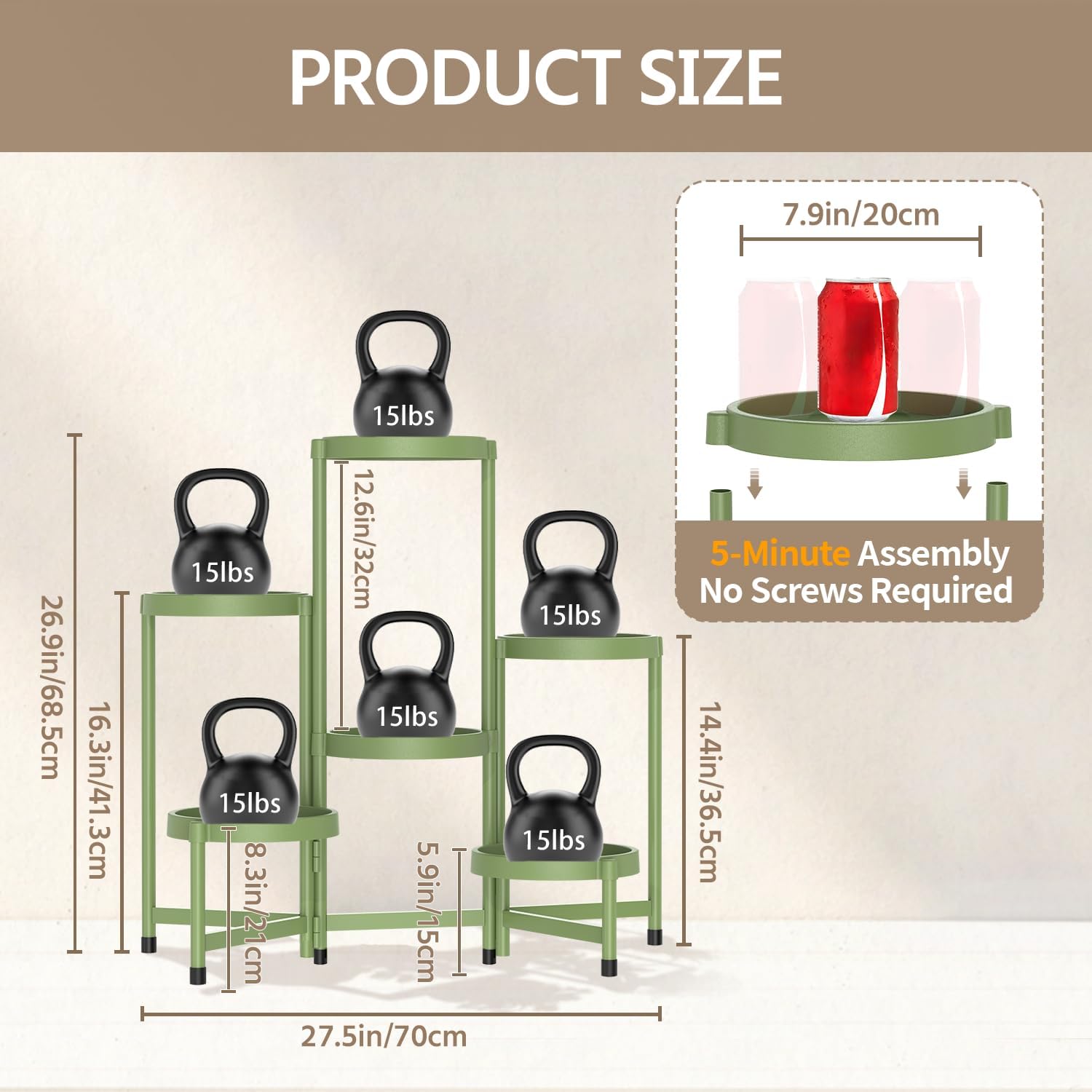 LASZOLA Plant Stand Indoor Outdoor Tall with Plastic Tray, 6 Tiers Green image 2