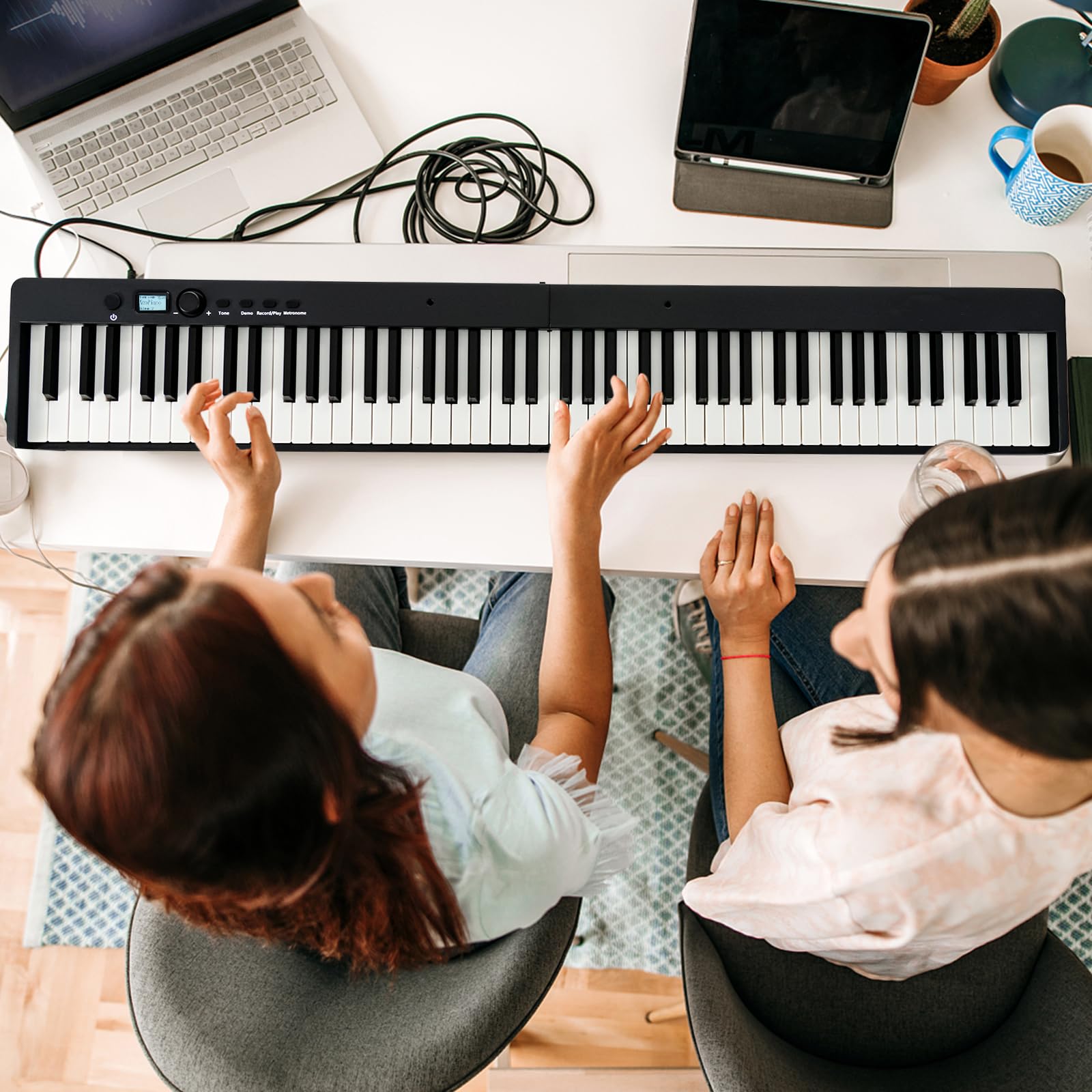 KOMFOTTEU Pianoforte Digitale 88 Tasti Pieghevole, Tastiera Elettronica Multifunzionale con Pedale Sustain per Principianti, Pianola Portatile con Borsa per Pianoforte (Nero)