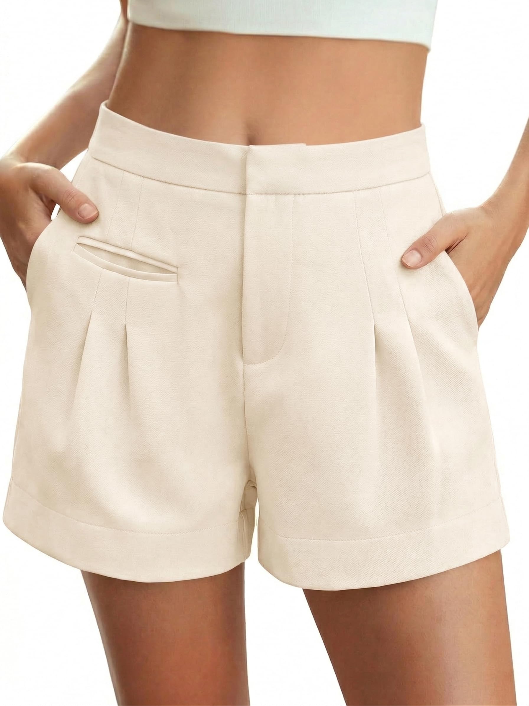 Cicy Bell Damen Shorts Sommer Booty Kurze Hosen High Waist Dressy Anzug Short Elastische Taille Weite Beinhose mit Taschen