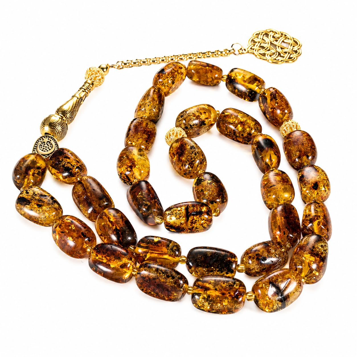 Flower Amber Tasbih 33 Beads Misbaha Prayer Beads with Certificate and Golden Tassel, Natural Amber Gift Box for Men Father Husband, Ramadan Eid Birthday Gift