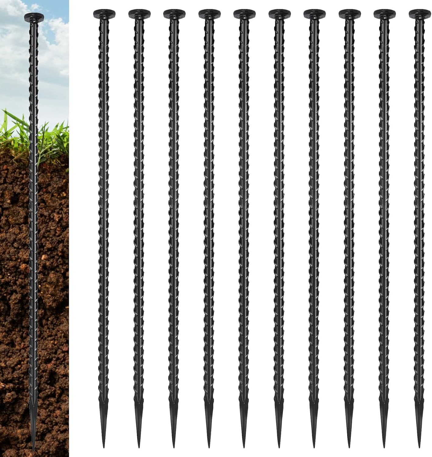 4 Pack 30-inch Rebar Stakes - 5/8 Diameter Heavy Duty Ground Stakes with Chisel Point Ends, Galvanized Steel Metal Stakes for Landscaping, Plant Support, Concrete Form and More